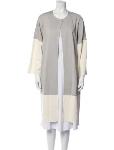 Pre-owned St John Wool Colorblock Pattern Coat In Grey