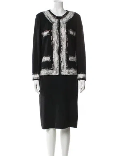 Pre-owned St John Wool Colorblock Pattern Dress Set In Black