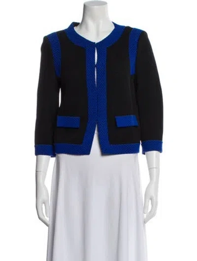 Pre-owned St John Wool Colorblock Pattern Evening Jacket In Black
