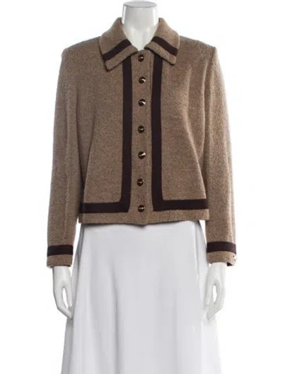 Pre-owned St John Wool Colorblock Pattern Evening Jacket In Brown