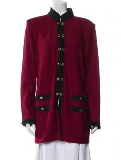 Pre-owned St John Wool Colorblock Pattern Evening Jacket In Red
