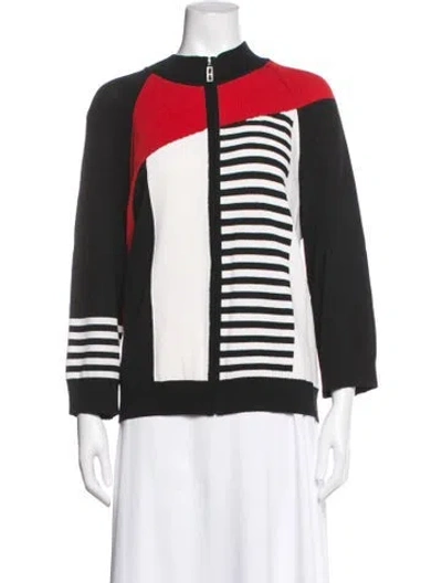 Pre-owned St John Wool Colorblock Pattern Jacket In Black