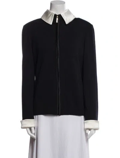 Pre-owned St John Wool Colorblock Pattern Jacket In Blue