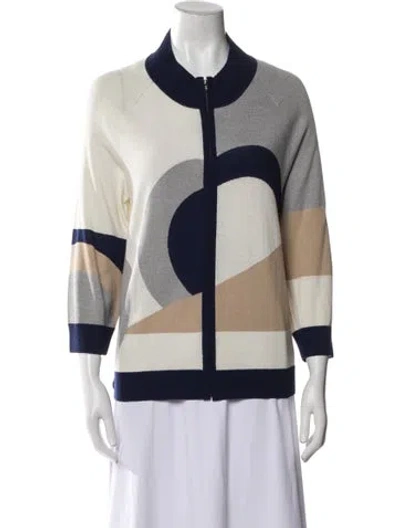 Pre-owned St John Wool Colorblock Pattern Jacket In Blue