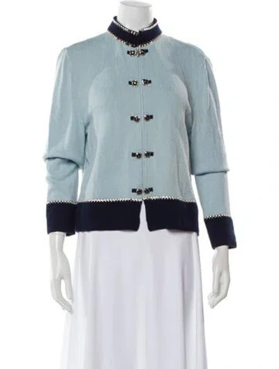 Pre-owned St John Wool Colorblock Pattern Jacket In Blue