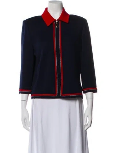 Pre-owned St John Wool Colorblock Pattern Jacket In Blue