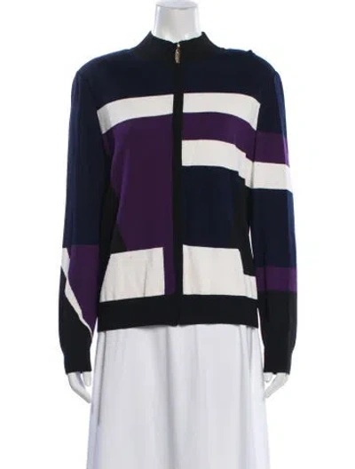 Pre-owned St John Wool Colorblock Pattern Jacket In Blue