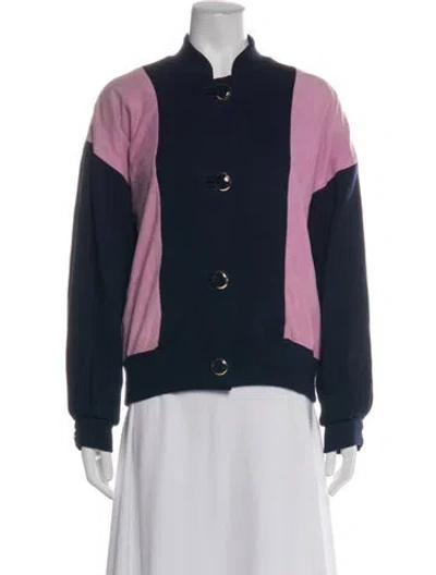 Pre-owned St John Wool Colorblock Pattern Jacket In Blue
