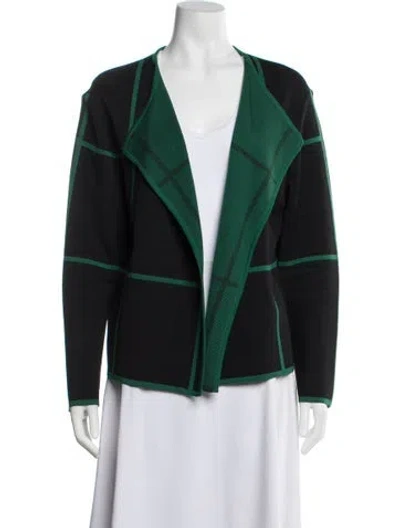 Pre-owned St John Wool Colorblock Pattern Jacket In Green