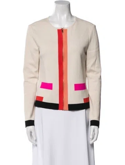 Pre-owned St John Wool Colorblock Pattern Jacket In Neutral