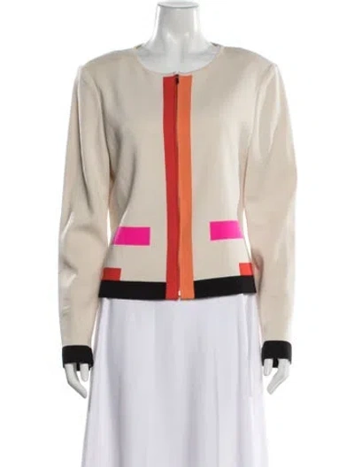 Pre-owned St John Wool Colorblock Pattern Jacket In Neutral