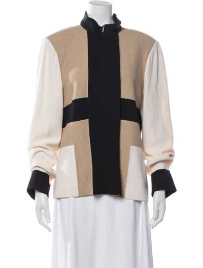 Pre-owned St John Wool Colorblock Pattern Jacket In Neutrals