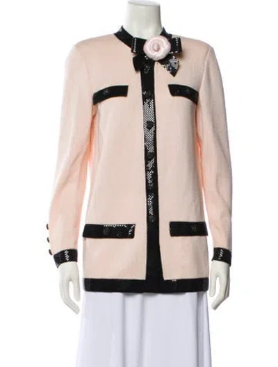 Pre-owned St John Wool Colorblock Pattern Jacket In Pink