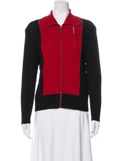 Pre-owned St John Wool Colorblock Pattern Jacket In Red