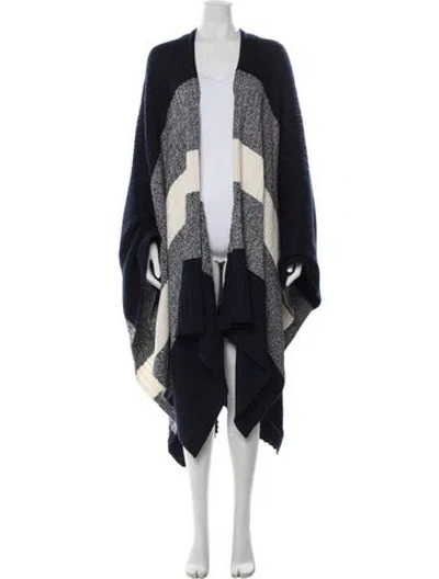 Pre-owned St John Wool Colorblock Pattern Poncho In Blue