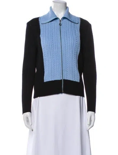 Pre-owned St John Wool Colorblock Pattern Set In Blue
