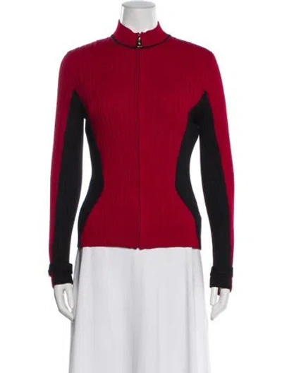 Pre-owned St John Wool Colorblock Pattern Set In Red