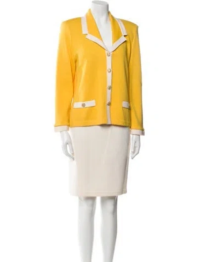 Pre-owned St John Wool Colorblock Pattern Skirt Set In Neutral