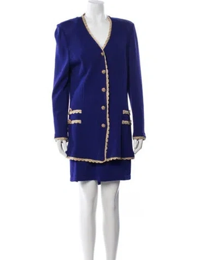 Pre-owned St John Wool Colorblock Pattern Skirt Set In Purple