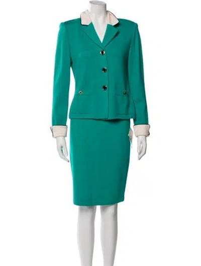 Pre-owned St John Wool Colorblock Pattern Skirt Suit W/ Tags In Green