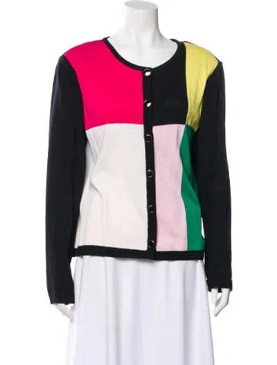 Pre-owned St John Wool Colorblock Pattern Sweater In Black