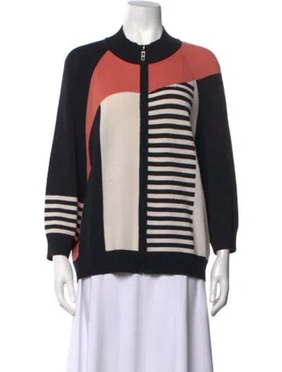 Pre-owned St John Wool Colorblock Pattern Sweater In Black/pink