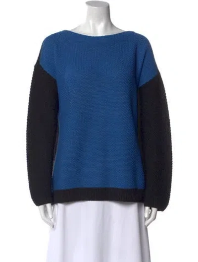 Pre-owned St John Wool Colorblock Pattern Sweater In Blue