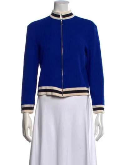 Pre-owned St John Wool Colorblock Pattern Sweater In Blue