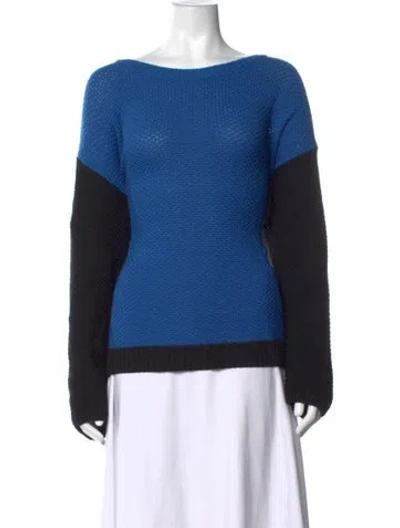 Pre-owned St John Wool Colorblock Pattern Sweater In Blue