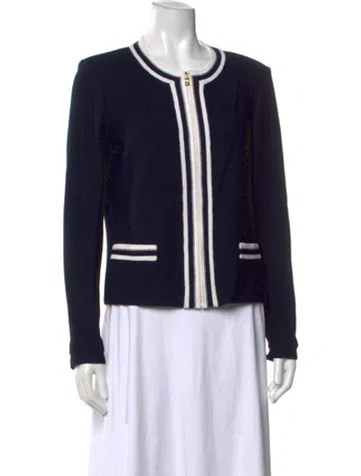 Pre-owned St John Wool Colorblock Pattern Sweater In Blue