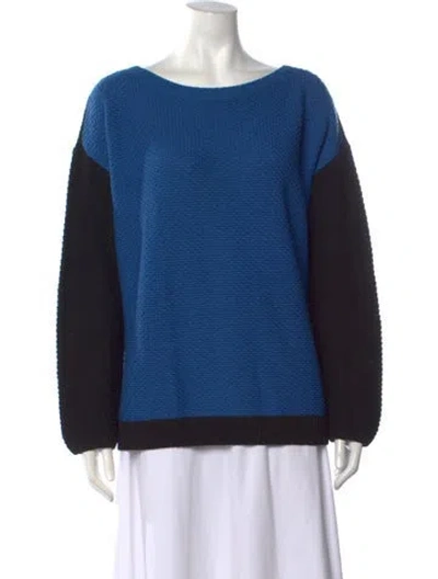 Pre-owned St John Wool Colorblock Pattern Sweater In Blue