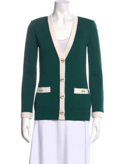 Pre-owned St John Wool Colorblock Pattern Sweater In Green