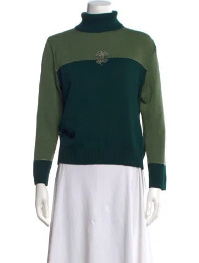 Pre-owned St John Wool Colorblock Pattern Sweater In Green