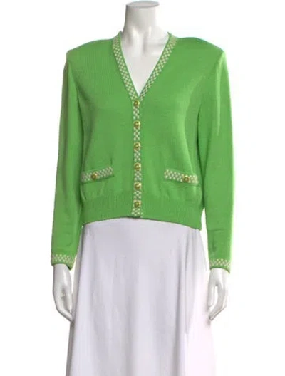 Pre-owned St John Wool Colorblock Pattern Sweater In Green