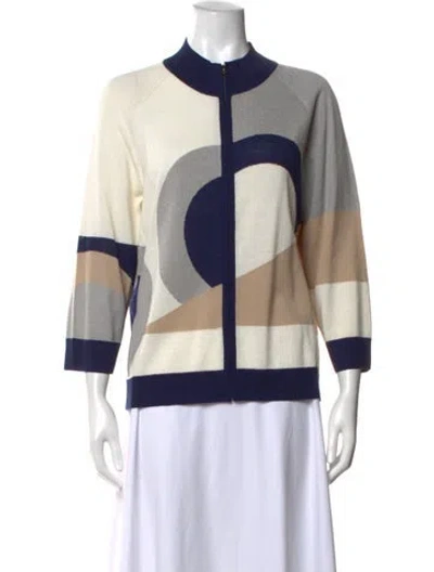 Pre-owned St John Wool Colorblock Pattern Sweater In Multicolor