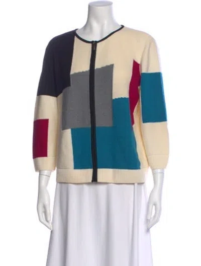 Pre-owned St John Wool Colorblock Pattern Sweater In Neutral