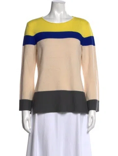 Pre-owned St John Wool Colorblock Pattern Sweater In Neutral