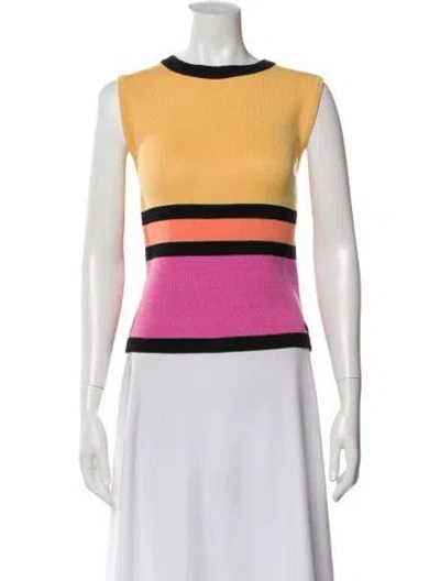 Pre-owned St John Wool Colorblock Pattern Sweater In Pink