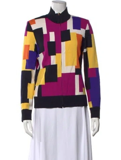 Pre-owned St John Wool Colorblock Pattern Sweater In Purple