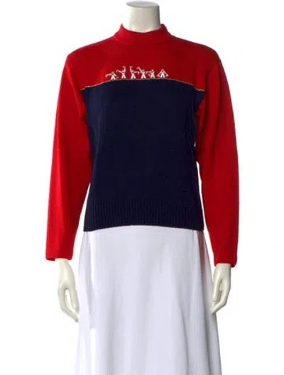 Pre-owned St John Wool Colorblock Pattern Sweater In Red