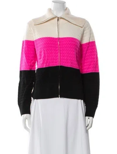 Pre-owned St John Wool Colorblock Pattern Sweater In White