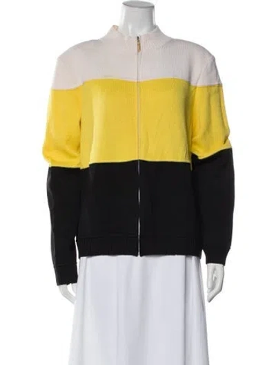 Pre-owned St John Wool Colorblock Pattern Sweater In Yellow