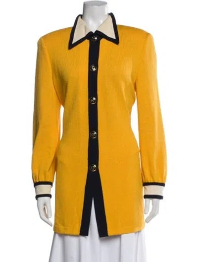 Pre-owned St John Wool Colorblock Pattern Sweater In Yellow