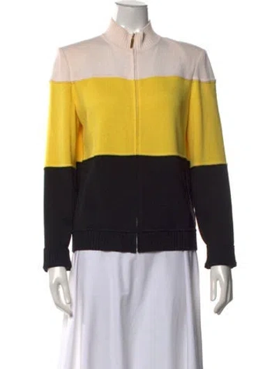 Pre-owned St John Wool Colorblock Pattern Sweater In Yellow