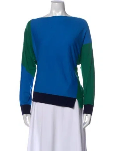 Pre-owned St John Wool Colorblock Pattern Top In Blue