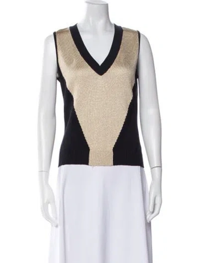 Pre-owned St John Wool Colorblock Pattern Top In Neutral