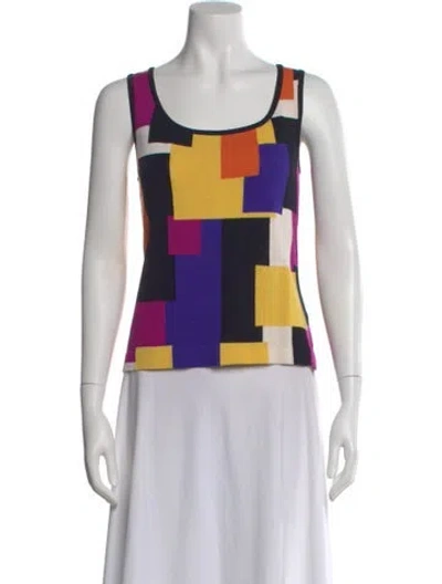 Pre-owned St John Wool Colorblock Pattern Top In Purple