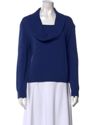 Pre-owned St John Wool Cowl Neck Sweater In Blue