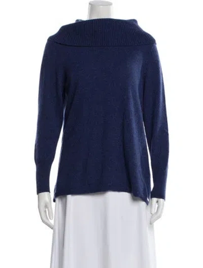 Pre-owned St John Wool Cowl Neck Sweater In Blue