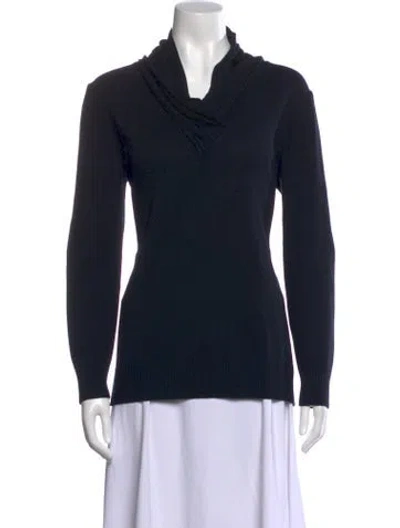 Pre-owned St John Wool Cowl Neck Sweater In Blue